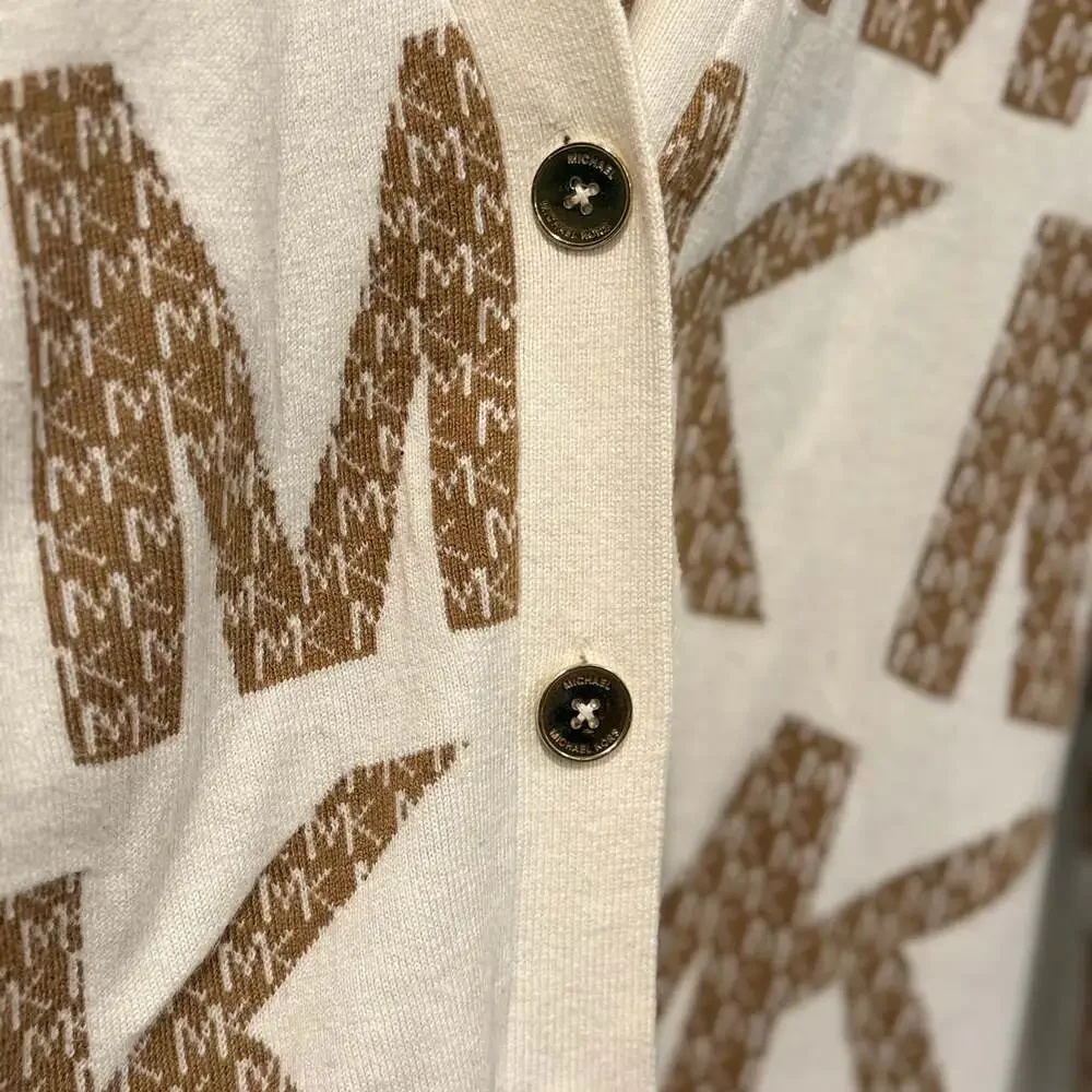 Michael Kors Knit Logo MK  Tan/Creme sweater - Picture 4 of 8